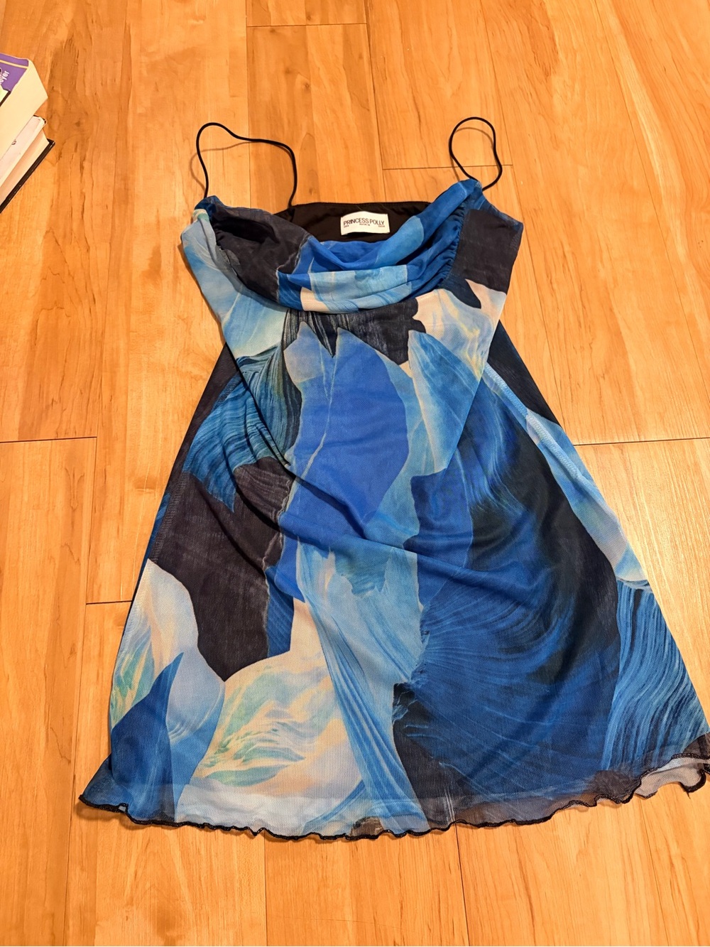 Princess Polly Blue Printed Slip Dress with Cowl Neck